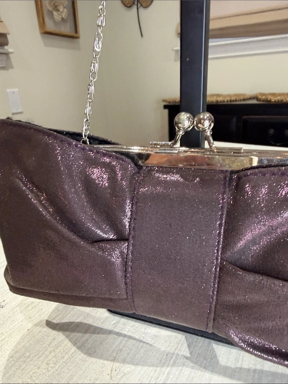 Vintage Metallic Plum Evening Clutch with Chain Strap